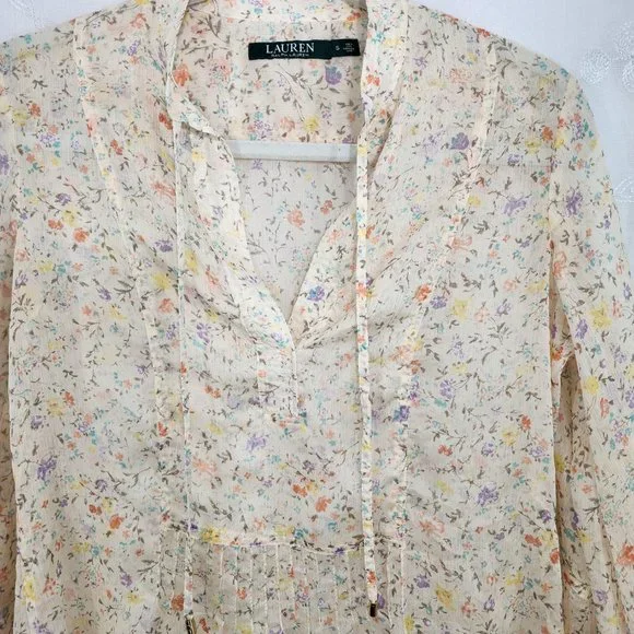 Ralph Lauren Sheer Floral Peach Tunic Style Blouse - Picture 6 of 10